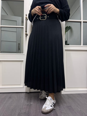 A02136 kemerli pliseli etek