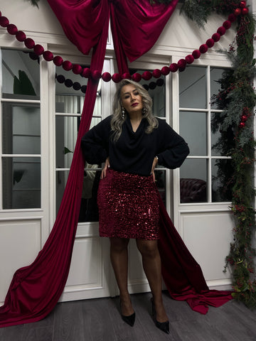 A02197 bordo payetli etek