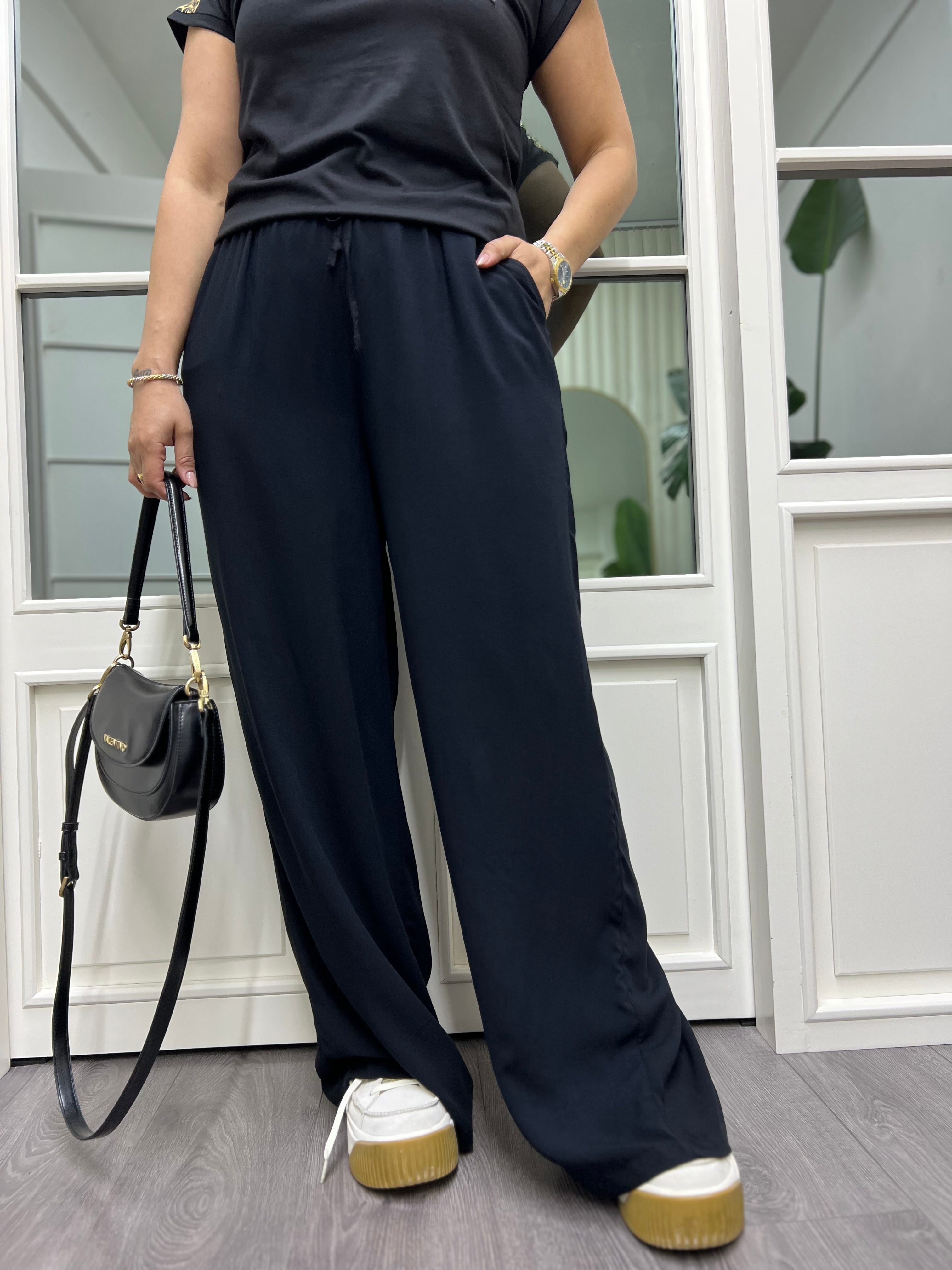 A01808 beli lastikli viskon kumaş pantolon