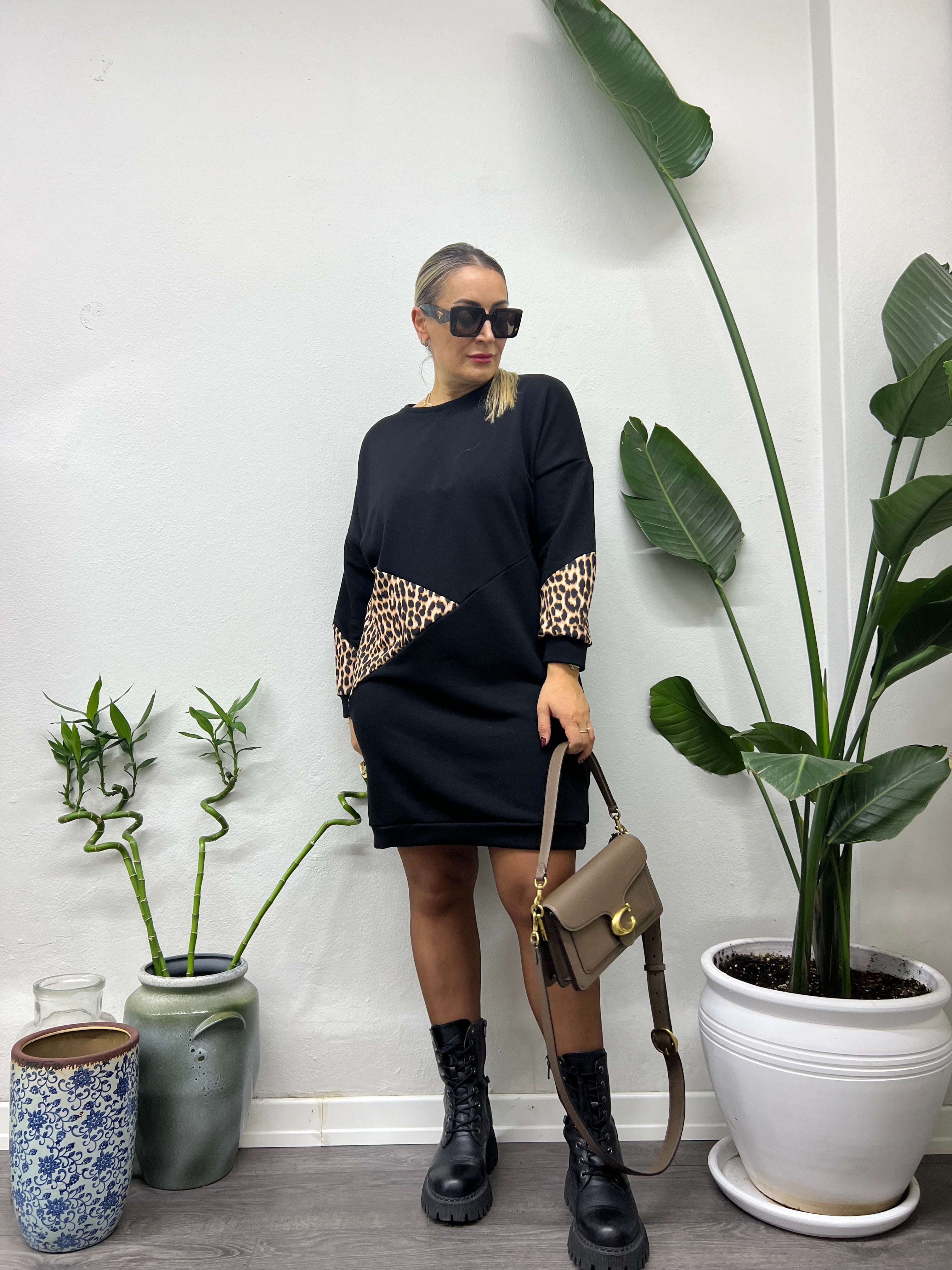 A01644 leoparlı sweat elbise likra kumaş
