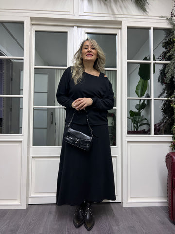 A02238 siyah bluz elbise takım