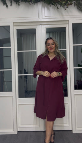 A02310 bordo premium gömlek elbise