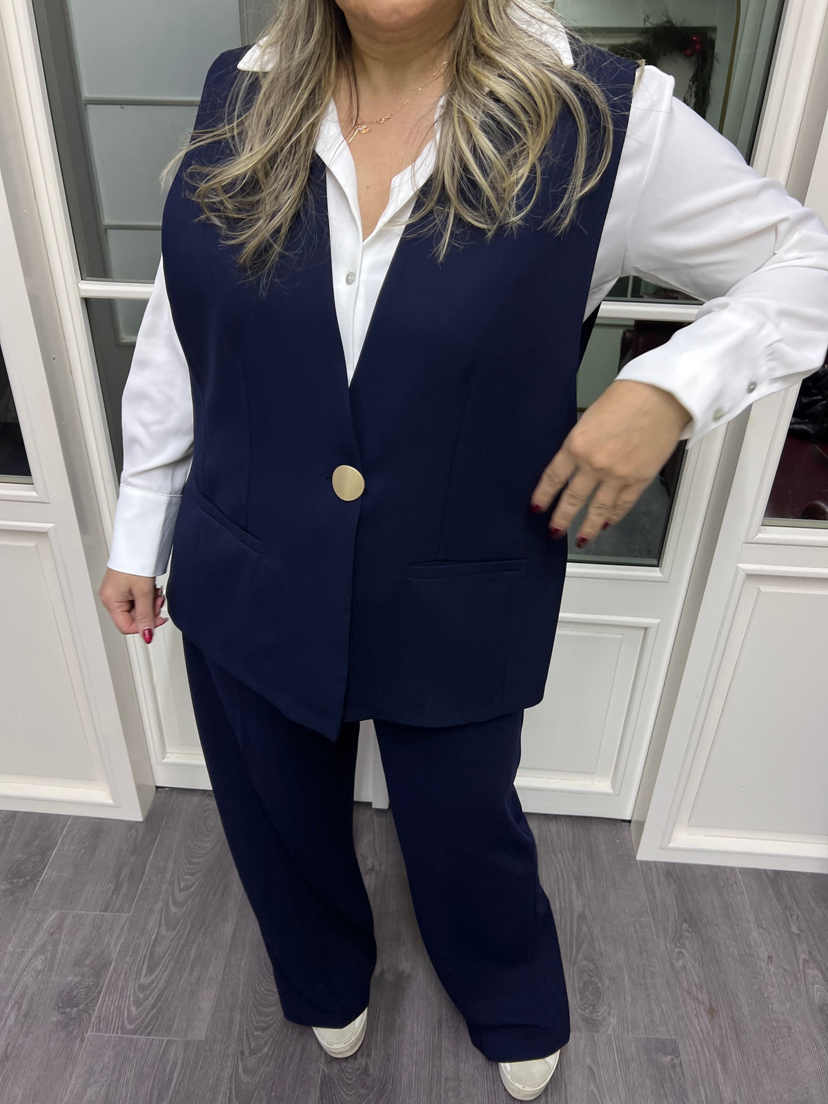 A02230 lacivert tek düğme yelek