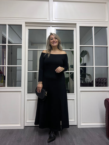 A02172 siyah modal kumaş madonna elbise