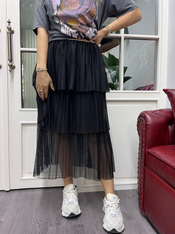 A01816 piliseli katlı fırfırlı etek