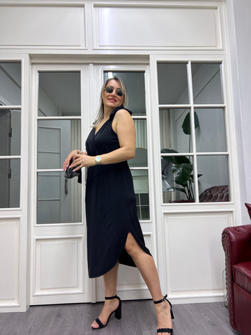 A01891 omuzları bağlamalı beli lastikli likralı elbise