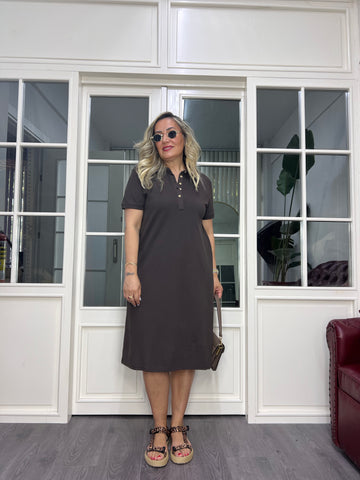 A02562 coffee Lacoste fabric collared dress