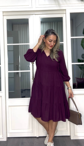 A02317 bordo ipli owersize viskon elbise