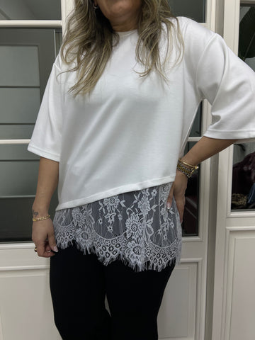 A02360 beyaz modal kumaş dantelli tişört