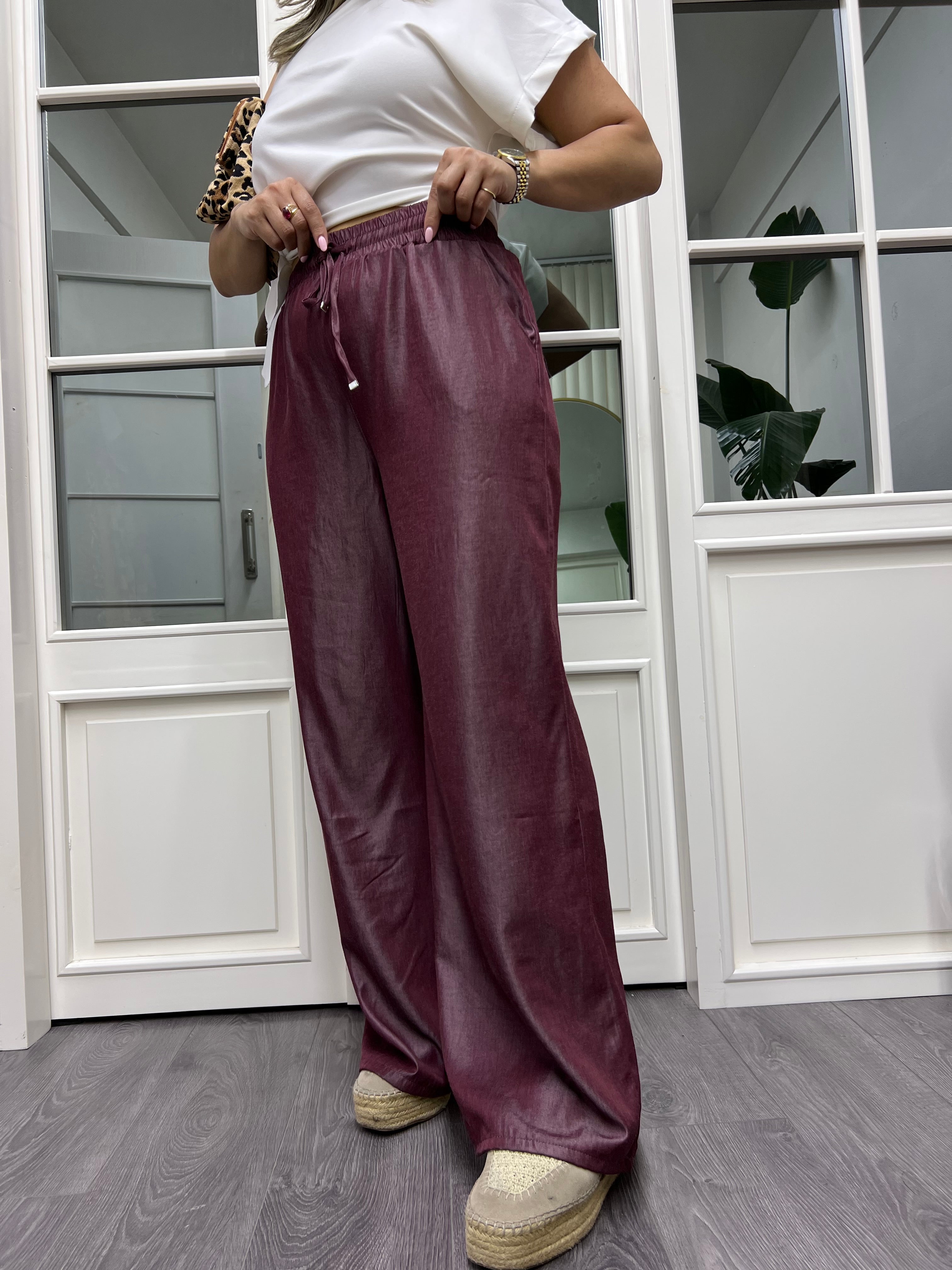 A01938 beli lastikli bol bordo pantolon