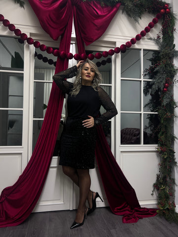 A02198 siyah payetli likralı etek