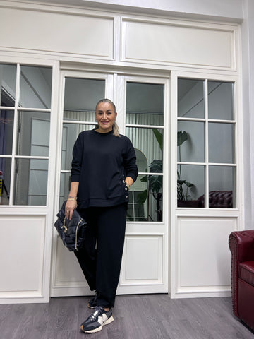 A02182 siyah çıtçıtlı modal kumaş eşofman takımı