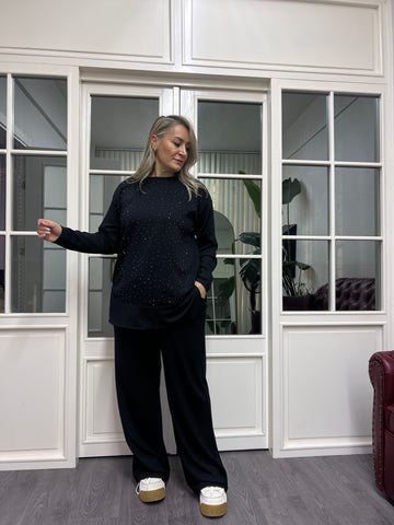 A02180 taşlı likralı modal kumaş sweat