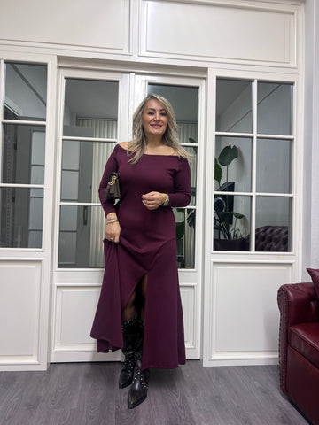 A02174 bordo modal kumaş Madonna elbise