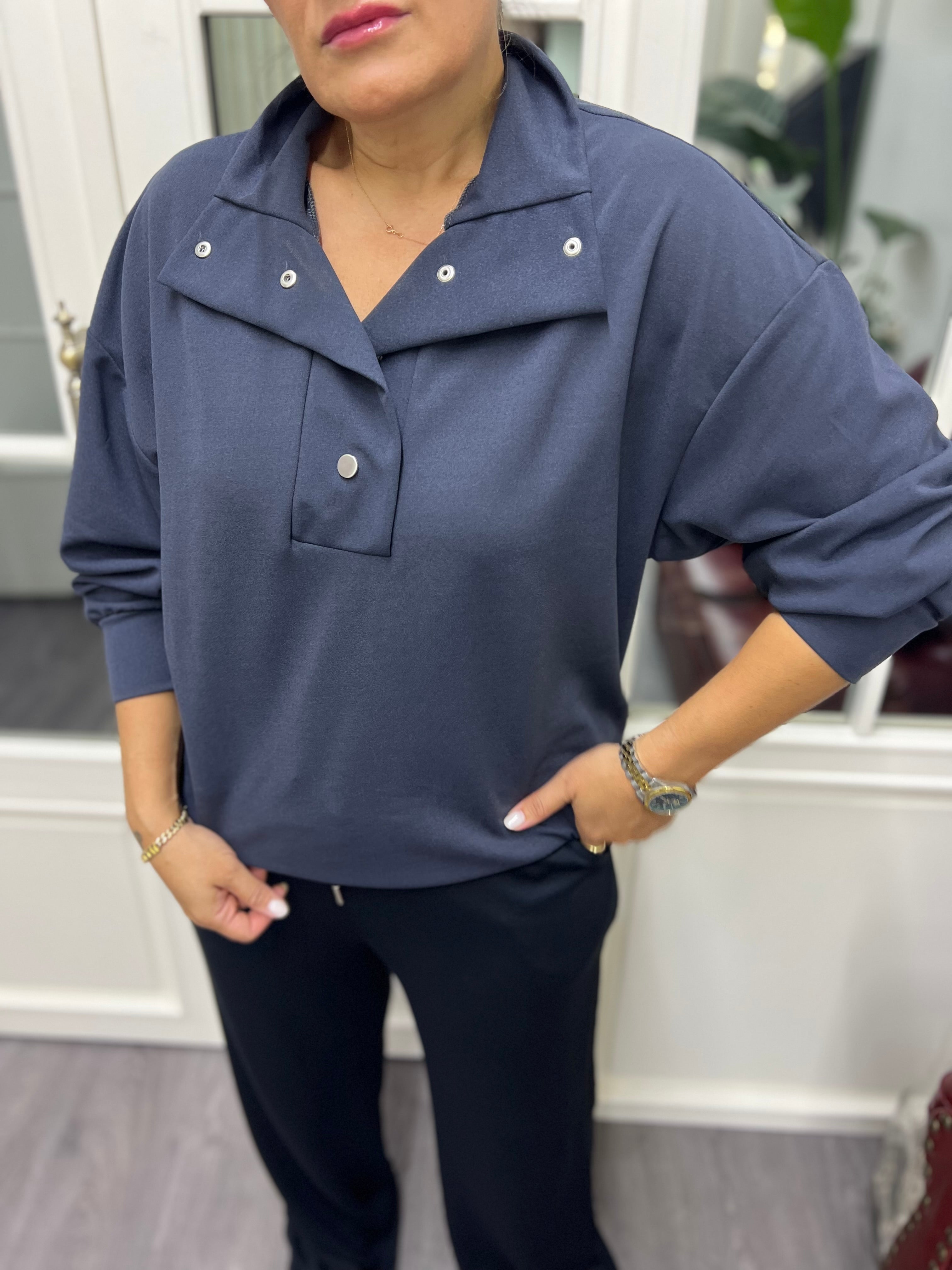 A02085 Antrasit yaka çıtçıtlı sweat