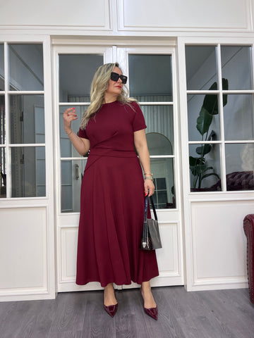 A02487 bordo likralı modal Çan elbise