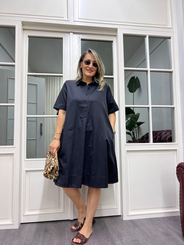 A01960 poplin yakalı bol elbise