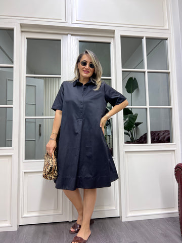 A01960 poplin yakalı bol elbise