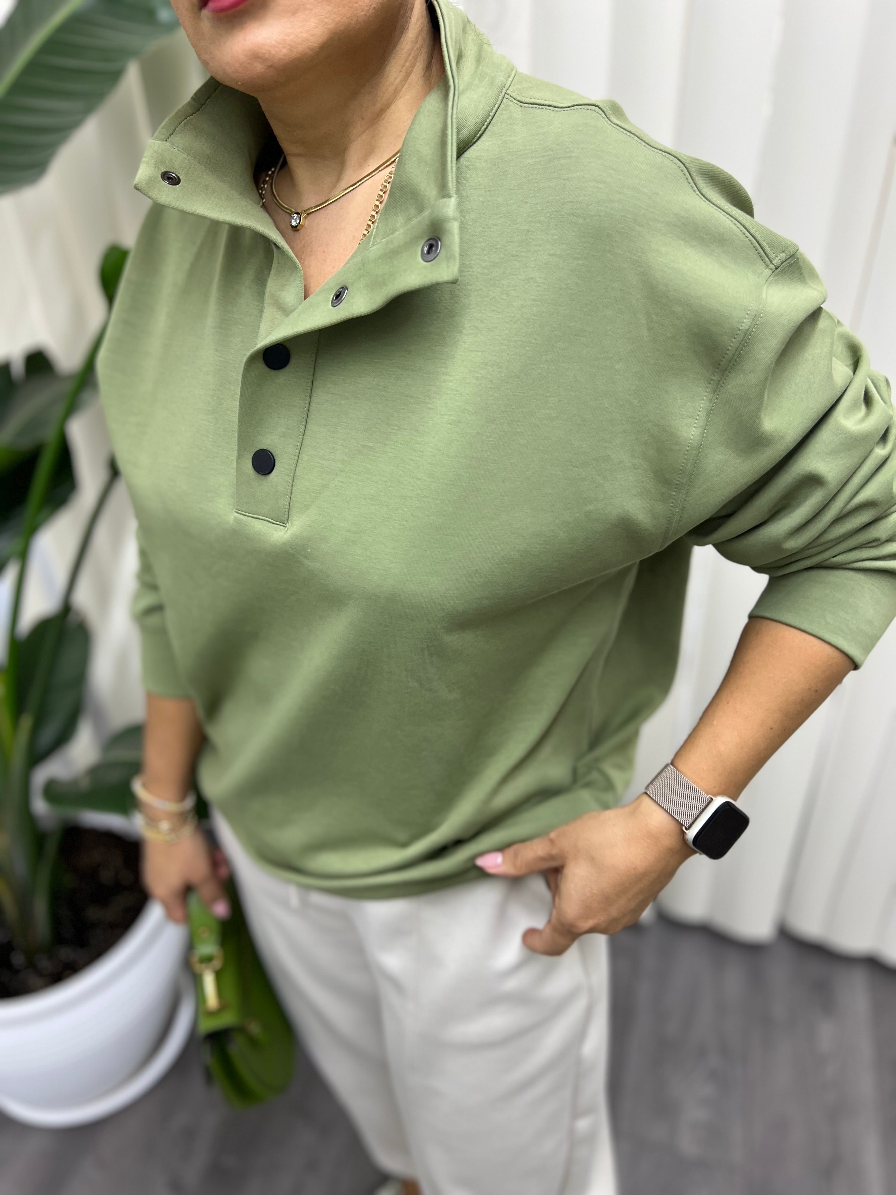 A01479 haki renk likra çıtçıtlı sweat
