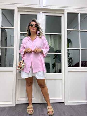 A02071 crep kumaş pembe gömlek