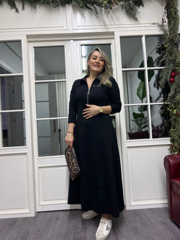 A02260 yakalı fermuarlı elbise