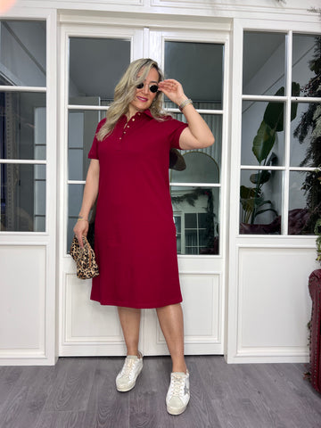 A02474 burgundy collared stretchy dress
