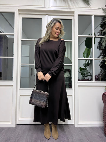 A02236 kahve bluz takımlı elbise