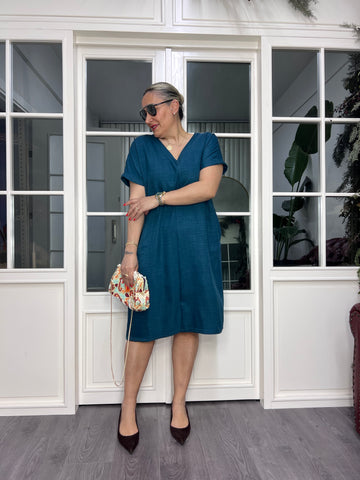 A02483 petrol blue ayrobin dress with pockets