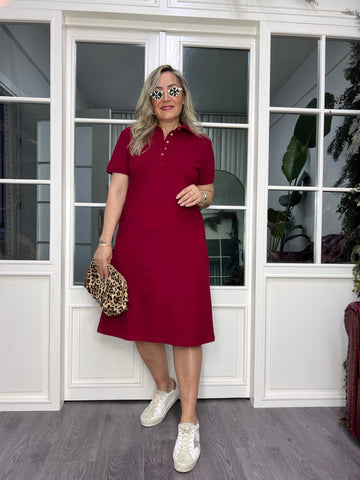 A02474 burgundy collared stretchy dress