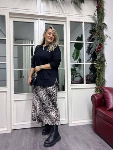 A02216 leopar crep saten etek