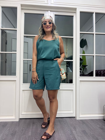 A01992 yeşil askılı tensel şort takım