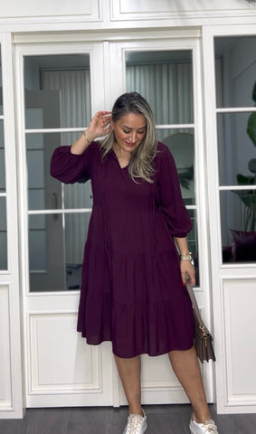 A02317 bordo ipli owersize viskon elbise