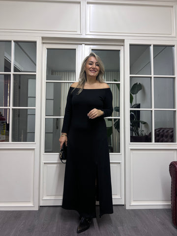 A02172 siyah modal kumaş madonna elbise