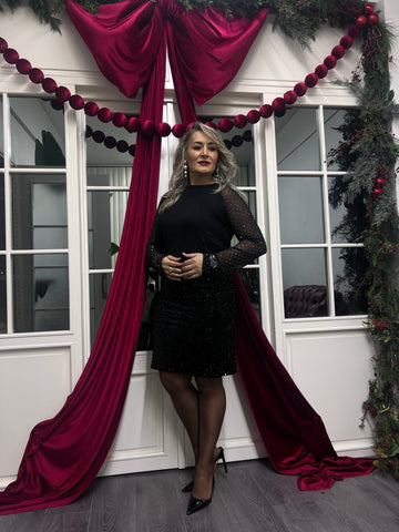 A02198 siyah payetli likralı etek