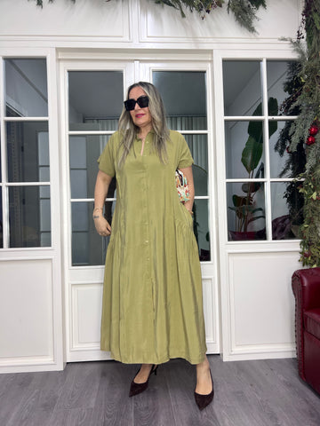 A02381 yakalı düğmeli owersize maxi elbise