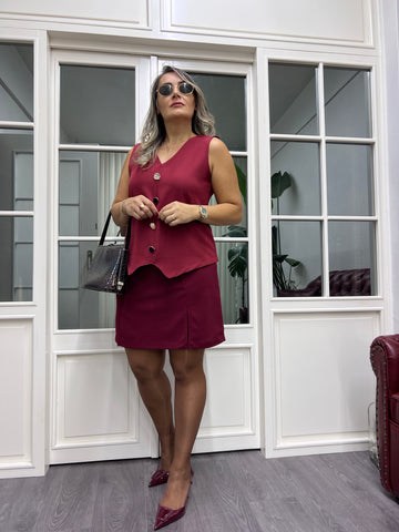 A02117 bordo süs düğmeli yelek