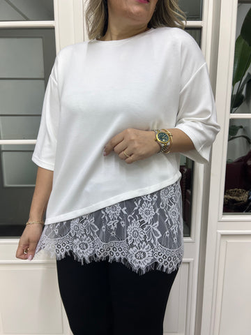 A02360 beyaz modal kumaş dantelli tişört
