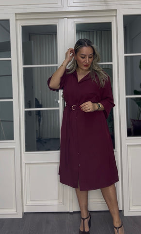 A02310 bordo premium gömlek elbise