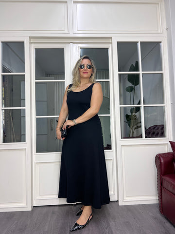 A02617 askılı modal kumaş yanları yırtmaçlı elbise