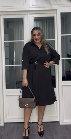 A02309 kahve premium gömlek elbise