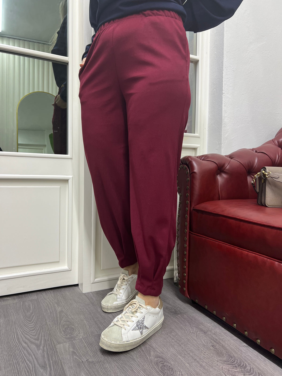 A01736 bordo paçası pensli likralı pantolon