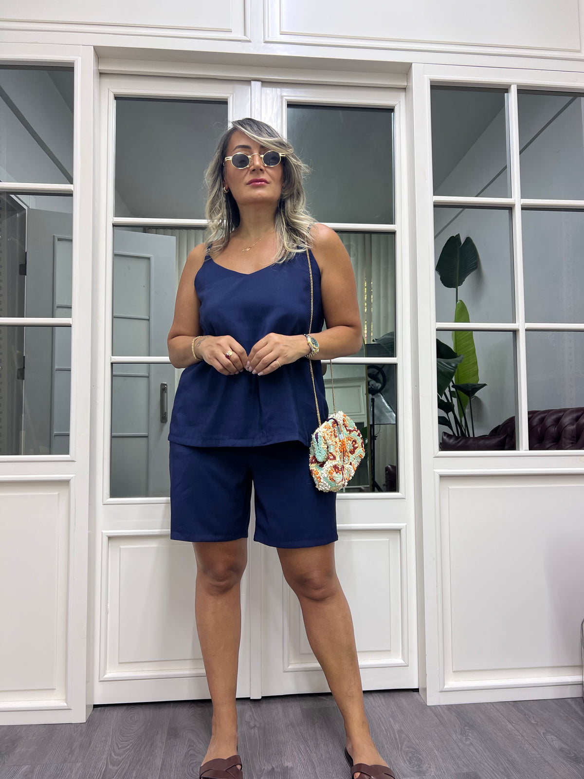 A01993 lacivert askılı tensel kumaş takım