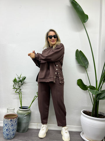 A01601 kahve likralı modal kumaş eşofman