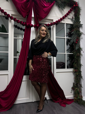 A02197 bordo payetli etek