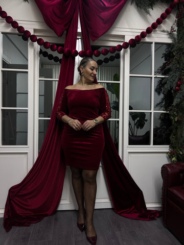 A02204  bordo kadife madonna elbise