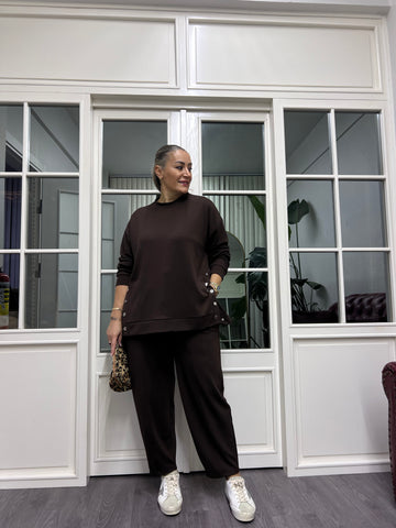 A02183 kahve modal kumaş eşofman takımı