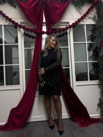 A02198 siyah payetli likralı etek