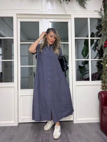 A02389 grey tencel fabric maxi dress