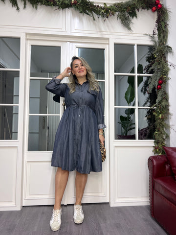 A02330 antrasit beli bağcıklı tensel elbise