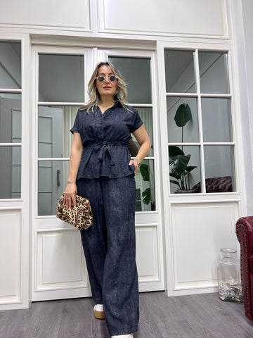 A01926 beli lastikli crep kumaş takım